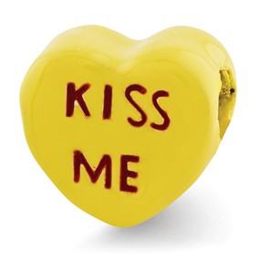 Sterling Silver Kids Kiss Me Enameled Heart Bead Charm hide-image