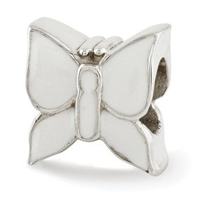 Sterling Silver White Enameled Butterfly Bead Charm hide-image