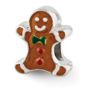 Sterling Silver Enameled Gingerbread Man Bead Charm hide-image