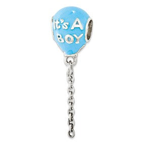 Sterling Silver Enameled Its a Boy Balloon Bead Charm hide-image