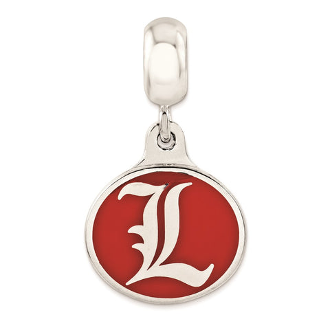 Sterling Silver University of Louisville Collegiate Enameled Dangle Bead