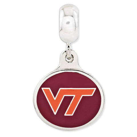 Sterling Silver Virginia Tech Collegiate Enameled Dangle Bead