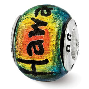 Sterling Silver Hawaii Orange Dichroic Glass Bead Charm hide-image