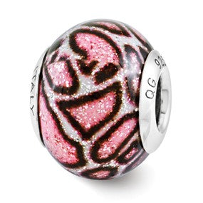 Sterling Silver Pink Print Overlay Italian Bead Charm hide-image