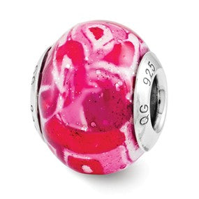 Sterling Silver Pinks w/Glitter Overlay Italian Bead Charm hide-image