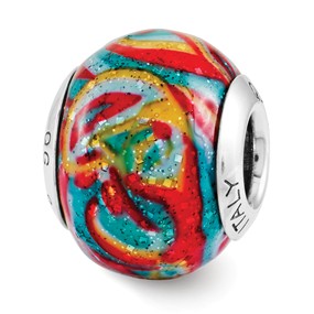 Sterling Silver Multi-color w/Glitter Overlay Italian Bead Charm hide-image