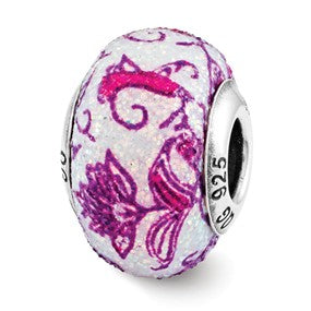 Sterling Silver Purple Floral Overlay Bead Charm hide-image