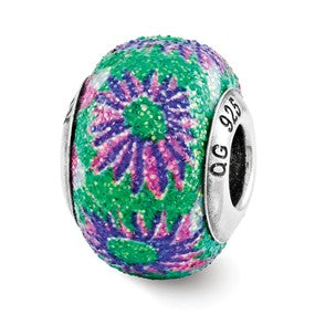 Sterling Silver Pink & Green Floral Overlay Bead Charm hide-image
