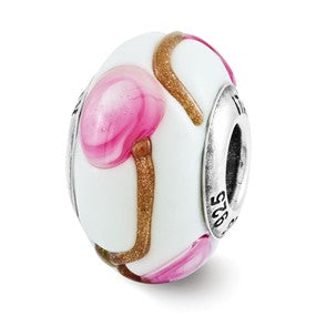 Sterling Silver Pink Rose Floral Overlay Bead Charm hide-image