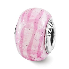 Sterling Silver Pink w/Glitter Overlay Italian Bead Charm hide-image