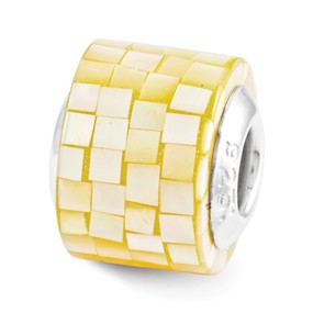 Sterling Silver Yellow Mother of Pearl Mosaic Bead Charm hide-image