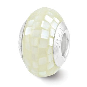 Sterling Silver White Mother of Pearl Mosaic Bead Charm hide-image