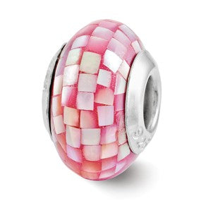Sterling Silver Pink Mother of Pearl Mosaic Bead Charm hide-image