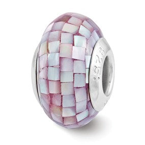 Sterling Silver Purple Mother of Pearl Mosaic Bead Charm hide-image