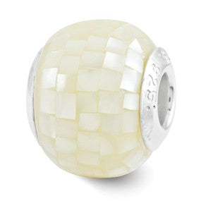 Sterling Silver White Mother of Pearl Mosaic Bead Charm hide-image