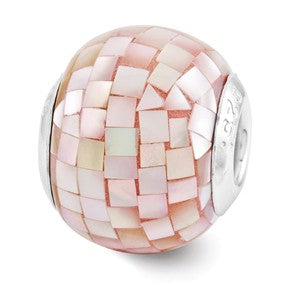 Sterling Silver Pink Mother of Pearl Mosaic Bead Charm hide-image