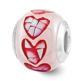 Sterling Silver Pink Fiber Optic Glass Mosaic Bead Charm hide-image