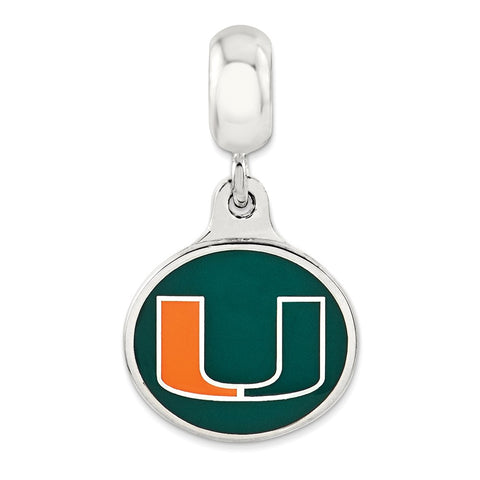 Sterling Silver University of Miami Collegiate Enameled Dangle Bead