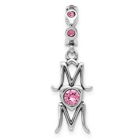 Sterling Silver Swarovski Crystal MOM Dangle Bead Charm hide-image