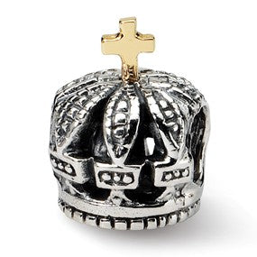 Sterling Silver & Gold Plated Crown Bead Charm hide-image