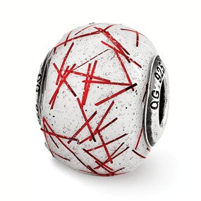 Sterling Silver White w/RedConfetti Glass Bead Charm hide-image