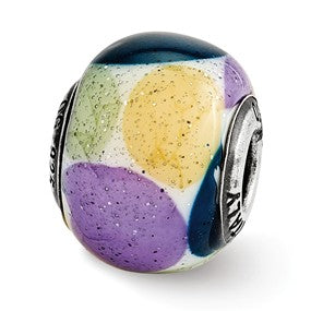 Sterling Silver Lt.Grn/Navy/Ylw/Pur w/Glitter Glass Bead Charm hide-image