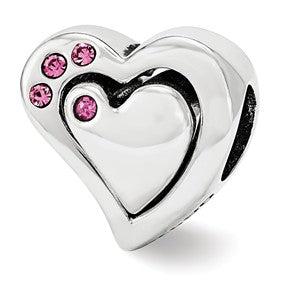 Sterling Silver Pink Swarovski 2pc Heart Bead Charm hide-image