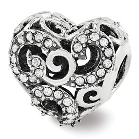 Sterling Silver Swarovski Elements Filigree Heart Bead Charm hide-image