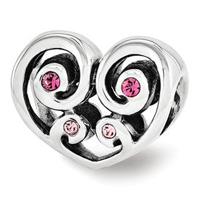 Sterling Silver Pink Swarovski Elements Twin Heart Bead Charm hide-image