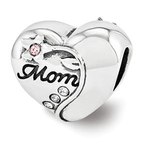 Sterling Silver Swarovski Mother's Heart Bead Charm hide-image