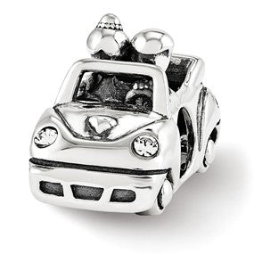 Sterling Silver Swarovski Just Married Car Bead Charm hide-image