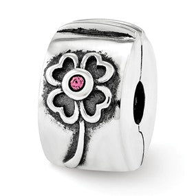 Sterling Silver Swarovski Flower Clip Bead Charm hide-image