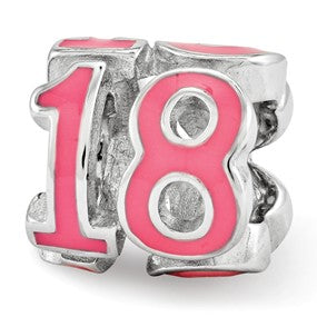Sterling Silver Pink Enameled 18 Bead Charm hide-image
