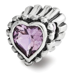Sterling Silver Amethyst Heart Bead Charm hide-image