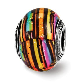 Sterling Silver Multicolored Murrano Glass Bead Charm hide-image