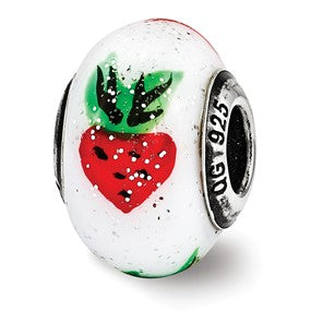 Sterling Silver Strawberry Murrano Glass Bead Charm hide-image