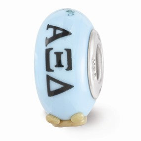 Sterling Silver Blue Hand Painted Alpha Xi Delta Glass Bead Charm hide-image