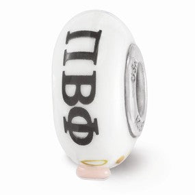 Sterling Silver White Hand Painted Pi Beta Phi Glass Bead Charm hide-image