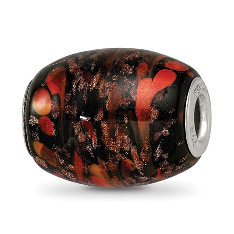 Black & Orange Autumn Fires Fenton Glass Charm Bead in Sterling Silver