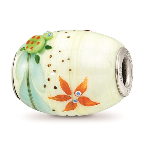 Catchn A Wave Ocean Motif Fenton Glass Charm Bead in Sterling Silver