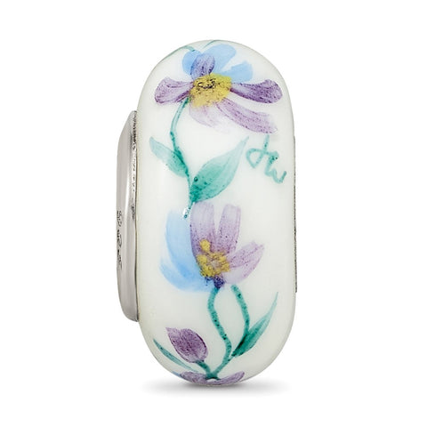 Misty Morning Flowers Fenton Glass Charm Bead in Sterling Silver