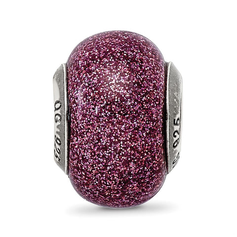 Pink Glitter Italian Glass Charm Bead in Sterling Silver