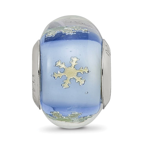 Snowflake Blue Italian Glass Charm Bead in Sterling Silver