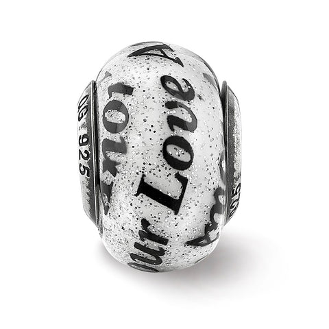 Love Amour Black & White Glitter Italian Glass in Sterling Silver