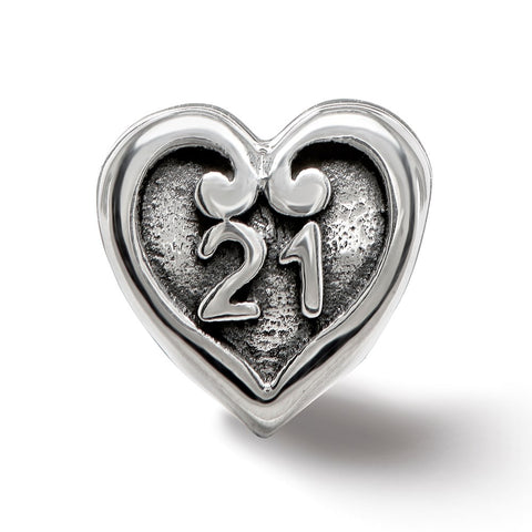 21 Heart Charm Bead in Sterling Silver