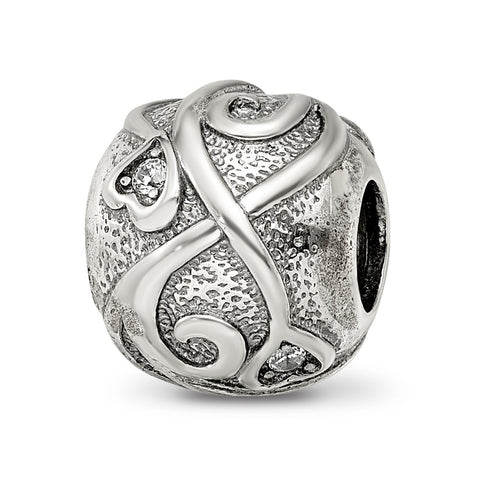 Antiqued CZ Hearts Charm Bead in Sterling Silver