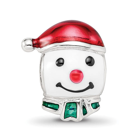 Enameled Snowman Head Charm Bead in Sterling Silver