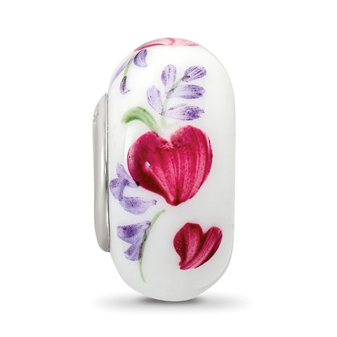 Hand Paint How Do I Lovethee Fenton Glass Charm Bead in Sterling Silver