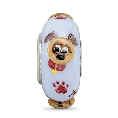Hand Painted Fido Fenton Glass Charm Bead in Sterling Silver