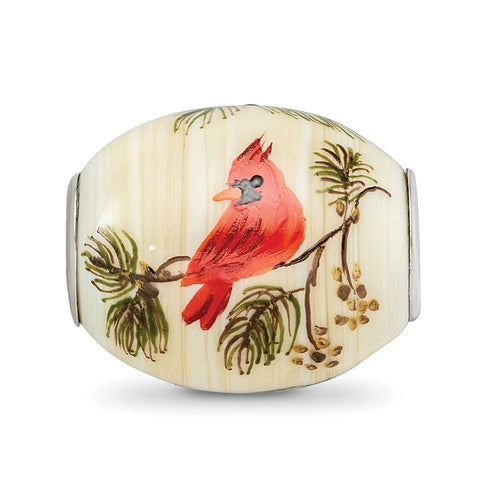 Hand Paint Scarletserenade Large Fenton Glass Charm Bead in Sterling Silver